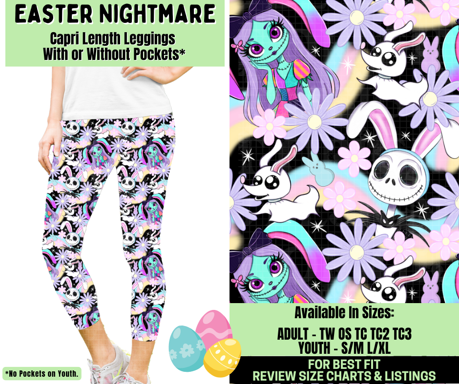 Preorder! Closes 1/19. ETA April. Easter Nightmare Capri Length Leggings w/wo Pockets