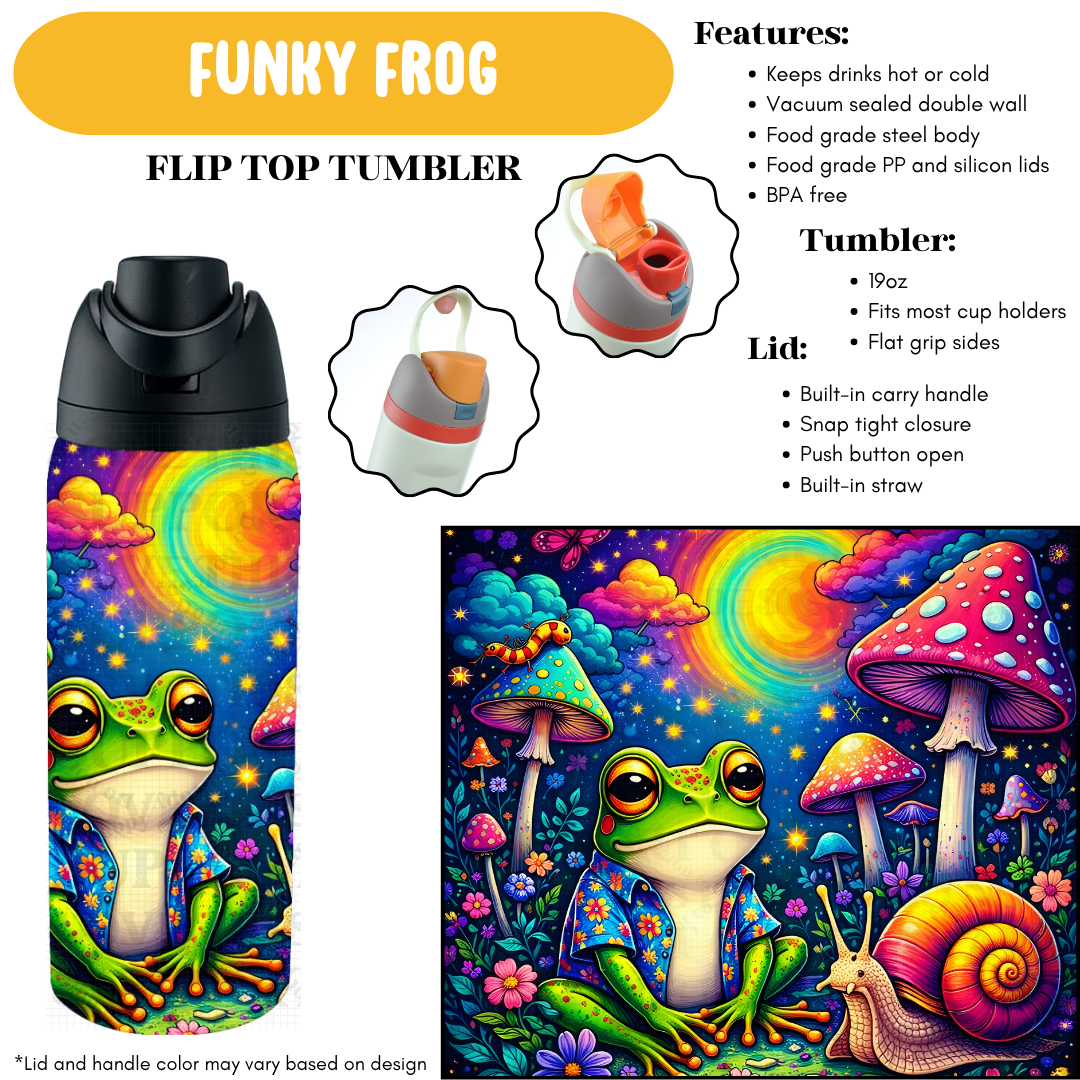 Preorder! Closes 6/3. ETA Sept. Funky Frog Flip Top Tumbler