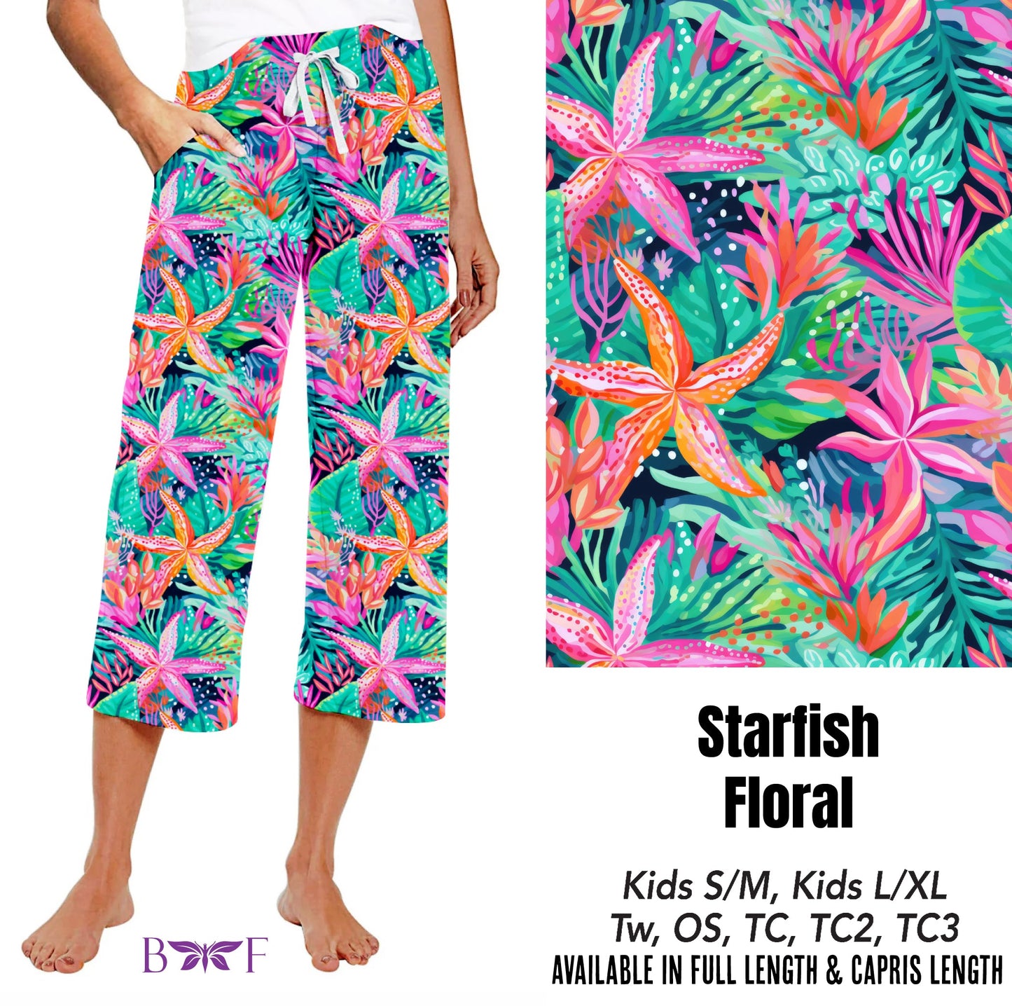 Starfish floral capris, skorts and shorts with pockets