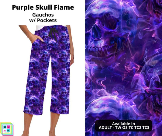 Purple Skull Flame Capri Gauchos