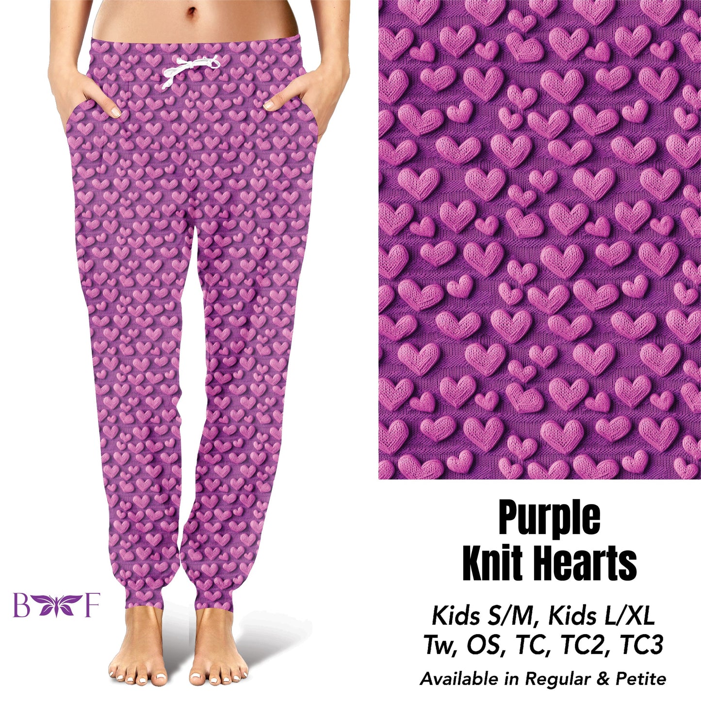 Purple knit hearts skorts