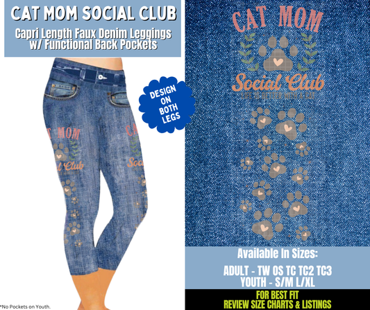 Preorder! Closes 12/15. ETA March. Cat Mom Social Club Capri Leggings w/ Side Leg Designs