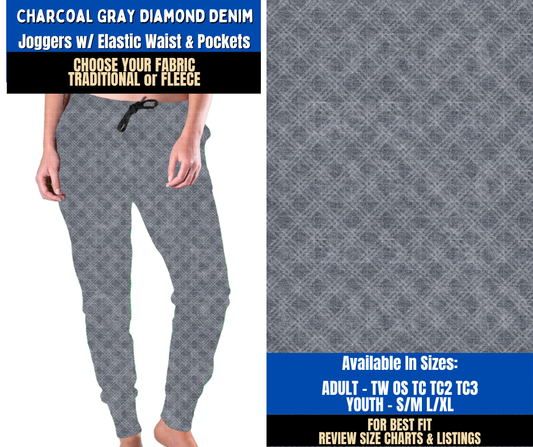 Preorder! Closes 9/16. ETA Dec. Charcoal Gray Diamond Denim Joggers Choose Fleece or Traditional