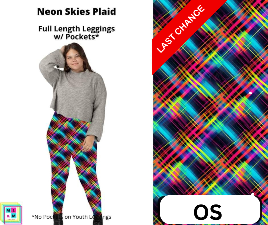 Neon Skies Plaid Full Length Leggings w/ Pockets