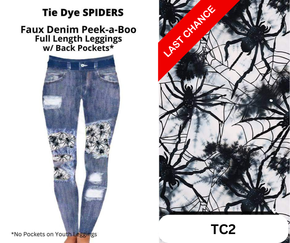 Tie Dye Spiders Faux Denim Full Length Peekaboo Leggings