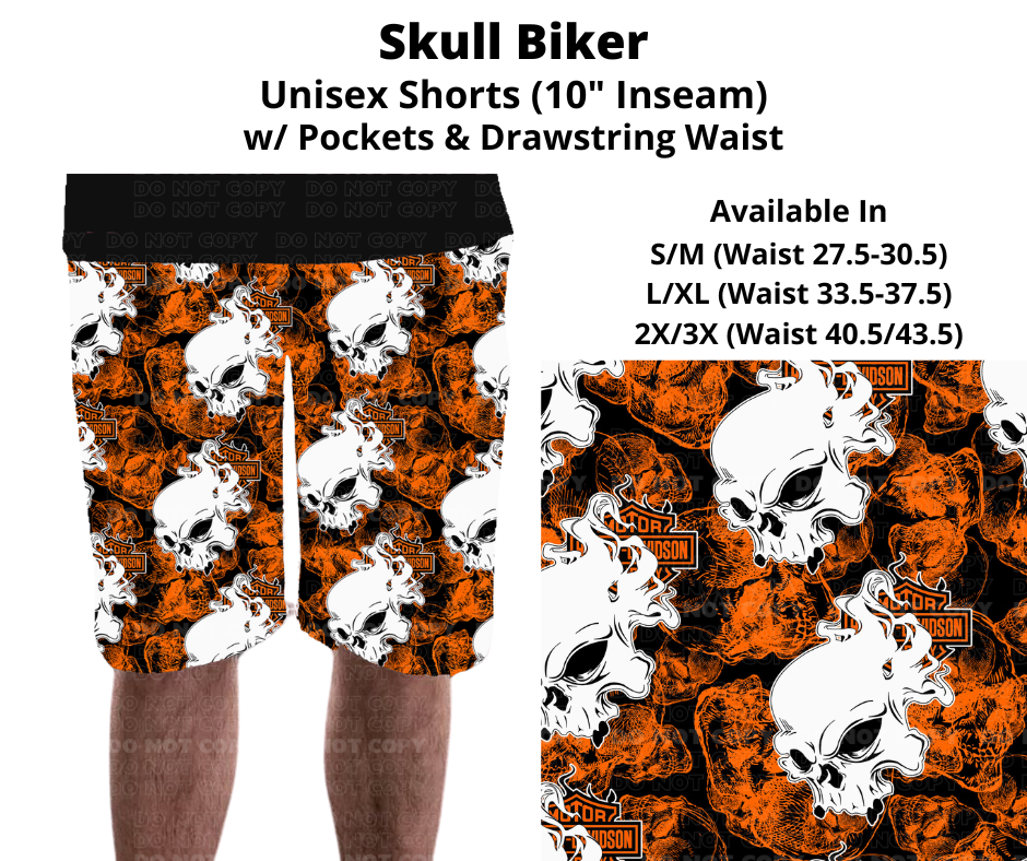 Preorder! Closes 11/27. ETA Feb. Skull Biker Unisex Shorts