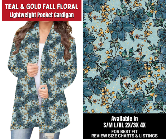 Preorder! Closes 10/26. ETA Jan. Teal & Gold Fall Floral Pocket Cardigan