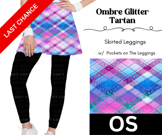 Ombre Glitter Tartan Skirted Full Length Leggings w/ Pockets