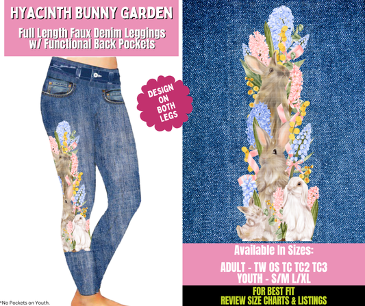 Preorder! Closes 1/21. ETA April. Hyacinth Bunny Garden Full Length Faux Denim w/ Side Leg Designs