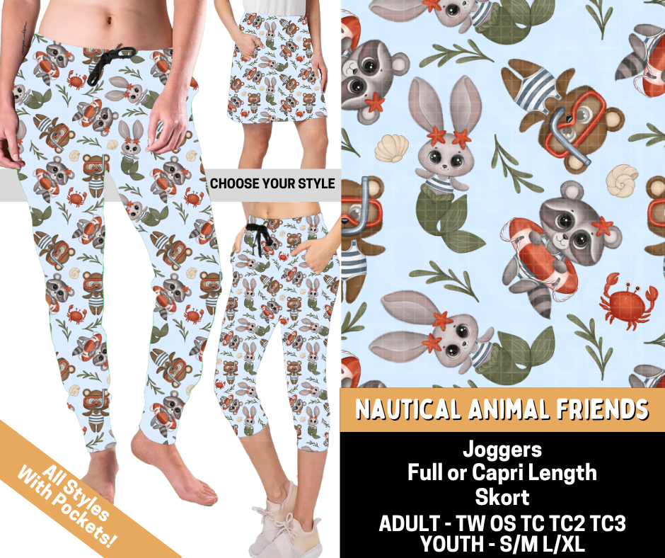 Preorder! Closes 5/25. ETA Aug. Nautical Animal Friends Combo Jogger Lengths & Skort