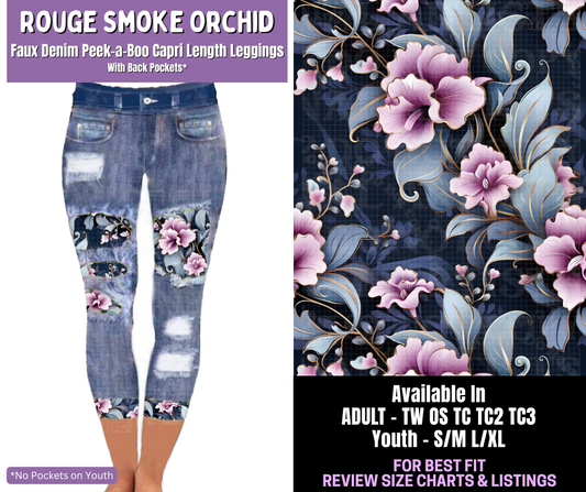 Preorder! Closes 12/18. ETA March. Rouge Smoke Orchid Capri Faux Denim Peekaboo
