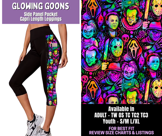 Preorder! Closes 12/18. ETA March. Glowing Goons Side Panel Pocket Capri Length Leggings