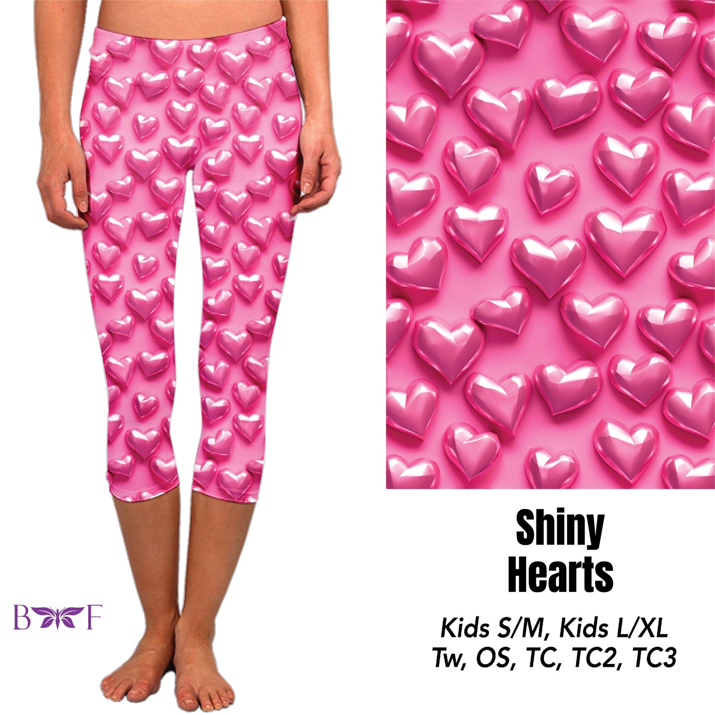 Shiny hearts capris with pockets