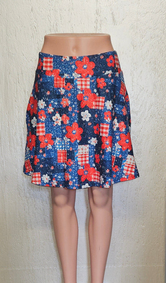 White, Red, Blue Flowers skort and capris with pockets