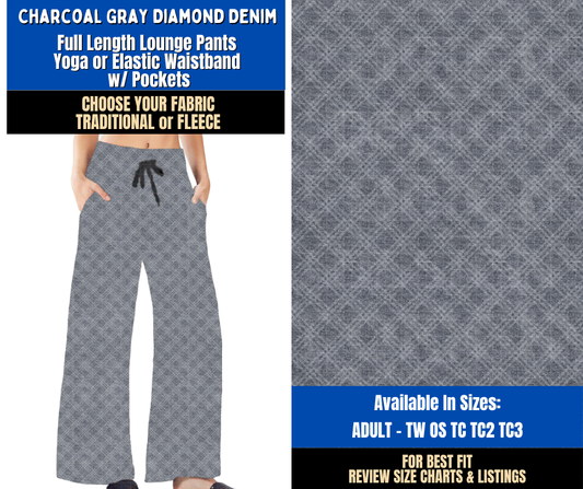 Preorder! Closes 9/16. ETA Dec. Charcoal Gray Diamond Denim Lounge Pants Choose Fleece or Traditional
