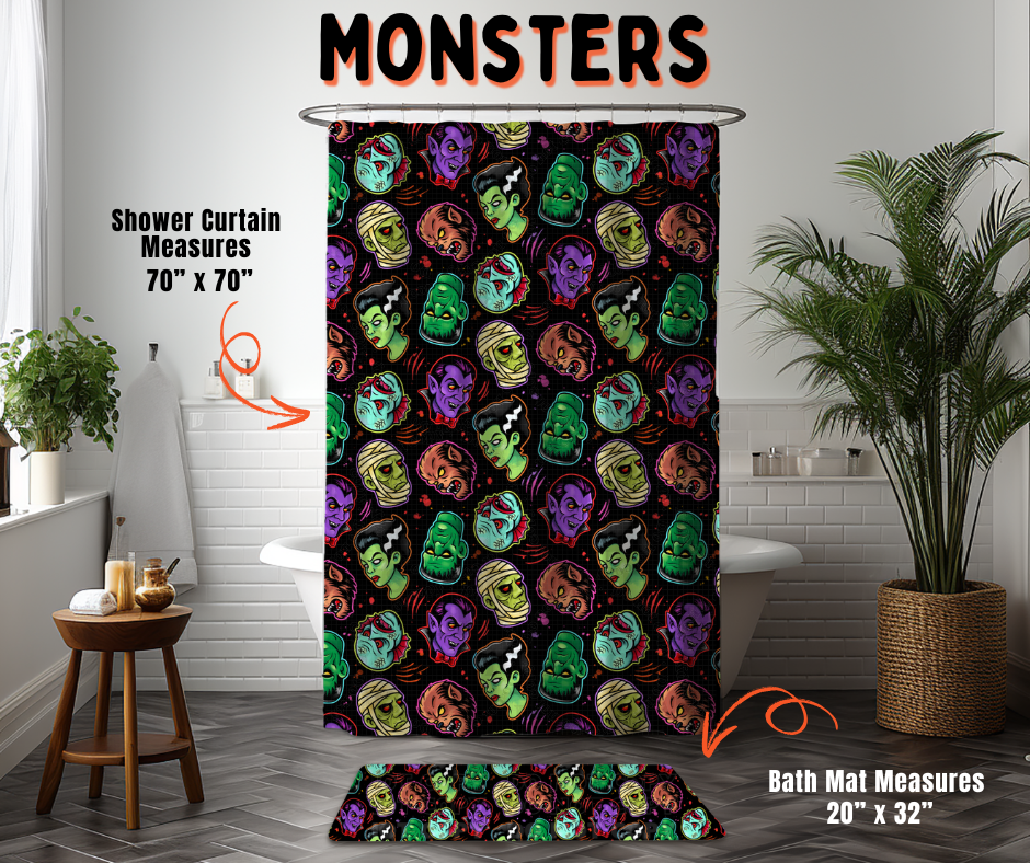 Preorder! Closes 6/10. ETA Sept. Monsters Custom Shower Curtain and/or Bath Mat