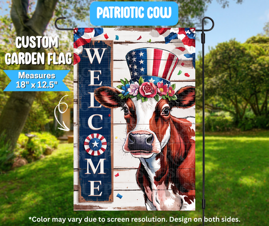 Preorder! Closes 3/9. ETA June. Patriotic Cow Garden Flag