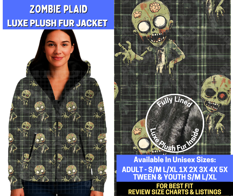 Preorder! Closes 10/29. ETA Jan. Zombie Plaid Luxe Fur Jacket