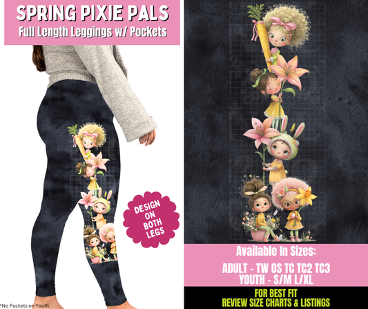 Preorder! Closes 1/21. ETA April. Spring Pixie Pals Full Length Leggings w/ Side Leg Designs