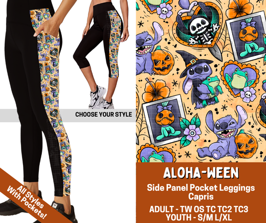 Preorder! Closes 7/13. ETA Oct. Aloha-ween Combo Side Panel Legging Lengths