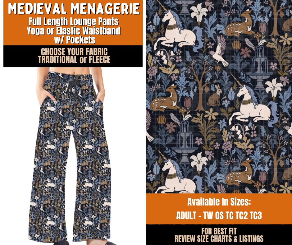 Preorder! Closes 11/2. ETA Feb. Medieval Menagerie Lounge Pants Choose Fleece or Traditional