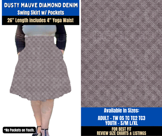 Preorder! Closes 9/16. ETA Dec. Dusty Mauve Diamond Denim Swing Skirt