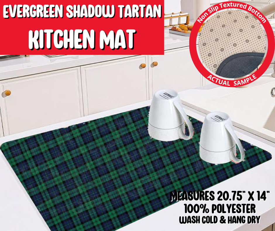 Preorder! Closes 8/20. ETA Nov. Evergreen Shadow Tartan Kitchen Mat