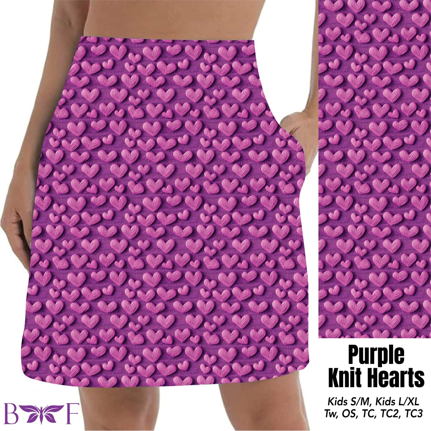 Purple knit hearts skorts