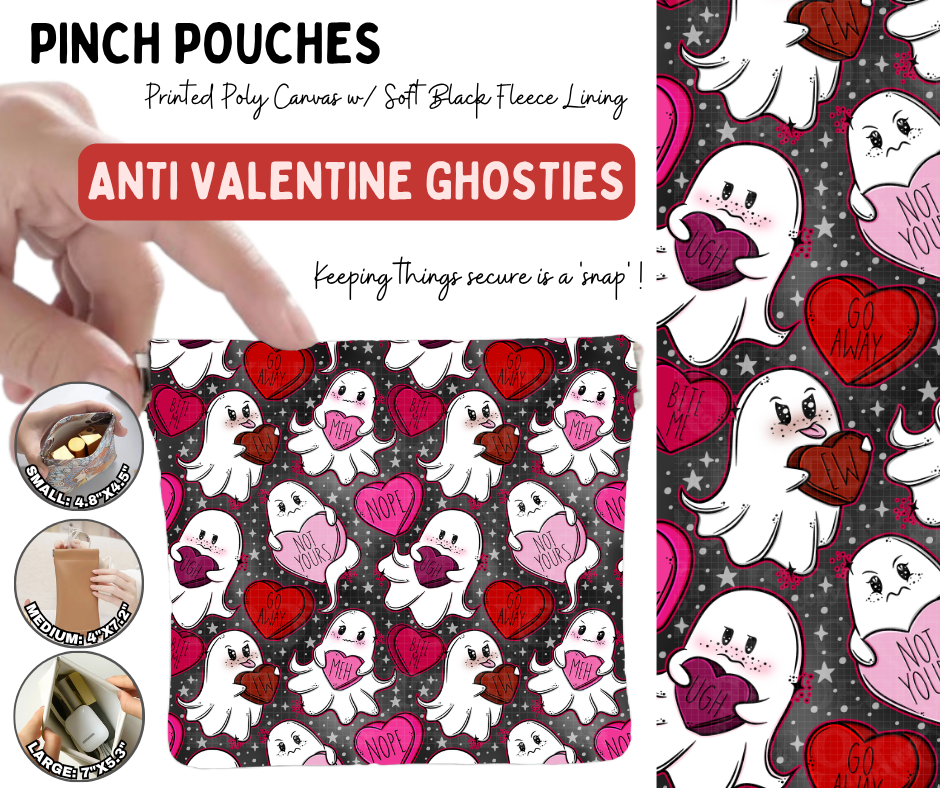 Preorder! Closes 10/5. ETA Jan. Anti Valentine Ghosties Pinch Pouches in 3 Sizes