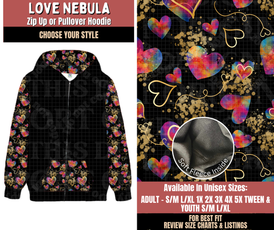 Preorder! Closes 10/22. ETA Jan. Love Nebula Zip-Up or Pullover Hoodie