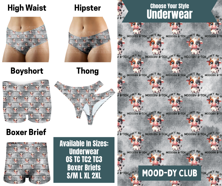 Preorder! Closes 9/30. ETA Dec. Mood-dy Club Hipster, High Waist, Boyshort, & Thong Underwear & Boxer Briefs