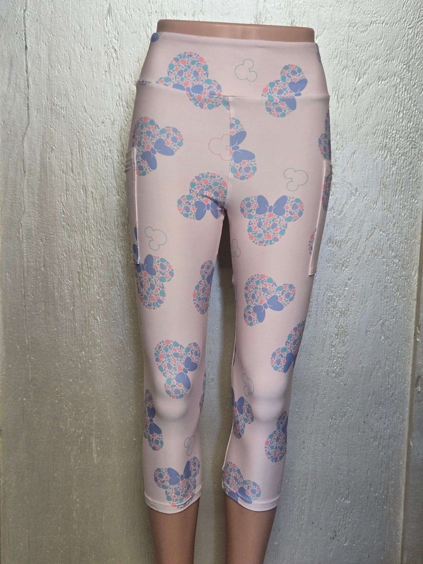 Pink bow mouse leggings and capris with pockets