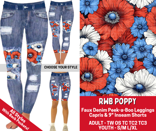 Preorder! Closes 3/19. ETA June. RWB Poppy Combo Faux Denim Peekaboo Legging Lengths