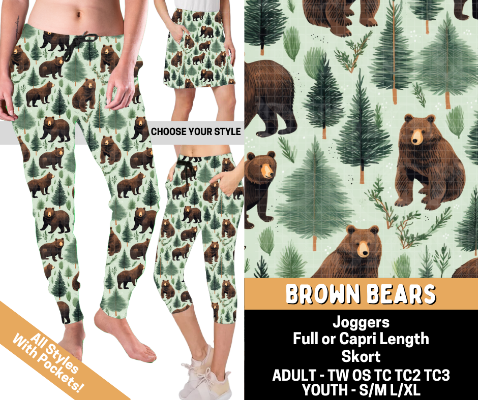 Preorder! Closes 5/25. ETA Aug. Brown Bears Combo Jogger Lengths & Skort