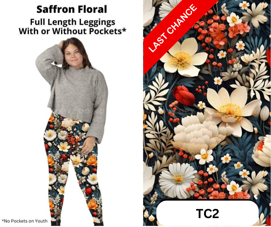 Saffron Floral Full Length Leggings w/ Pockets