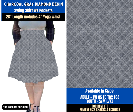 Preorder! Closes 9/16. ETA Dec. Charcoal Gray Diamond Denim Swing Skirt