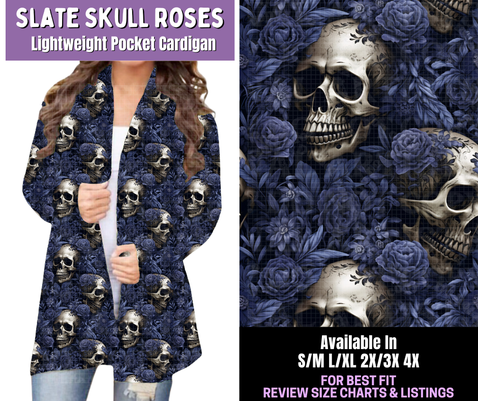 Preorder! Closes 12/18. ETA March. Slate Skull Roses Pocket Cardigan