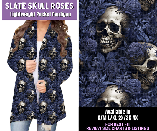 Preorder! Closes 12/18. ETA March. Slate Skull Roses Pocket Cardigan
