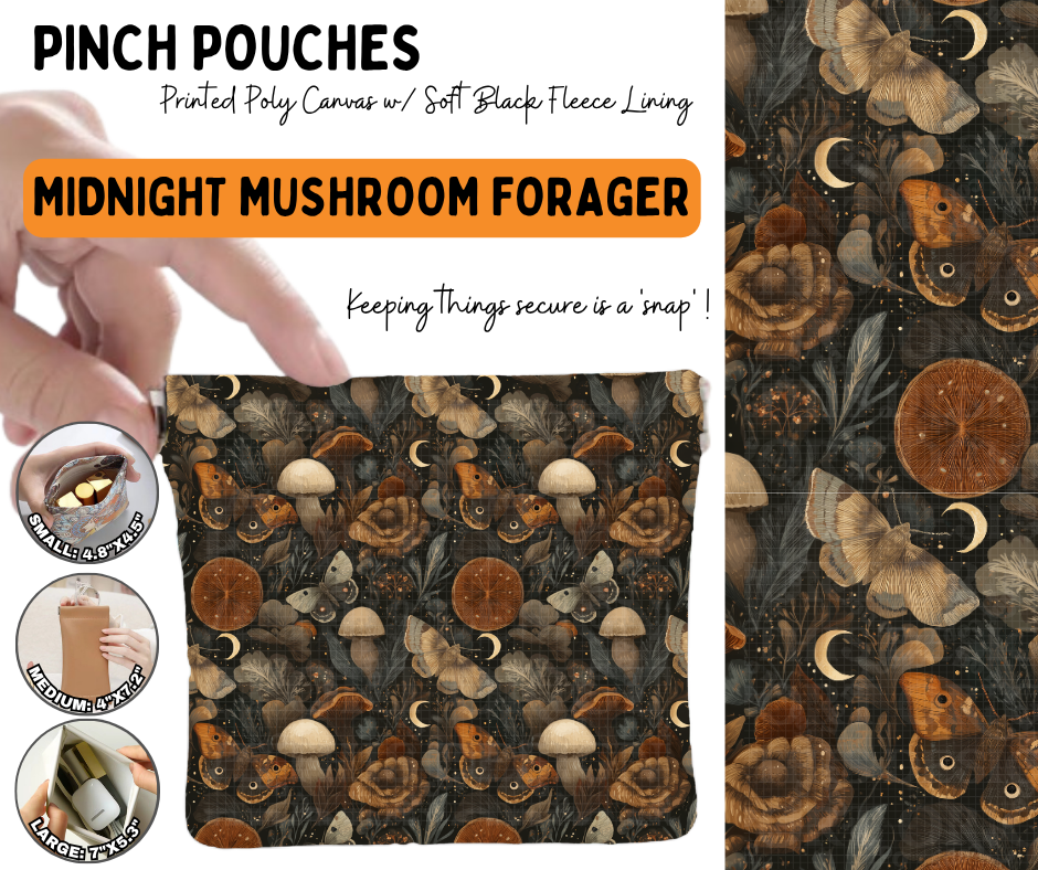 Preorder! Closes 6/17. ETA Sept. Midnight Mushroom Forager Pinch Pouches in 3 Sizes