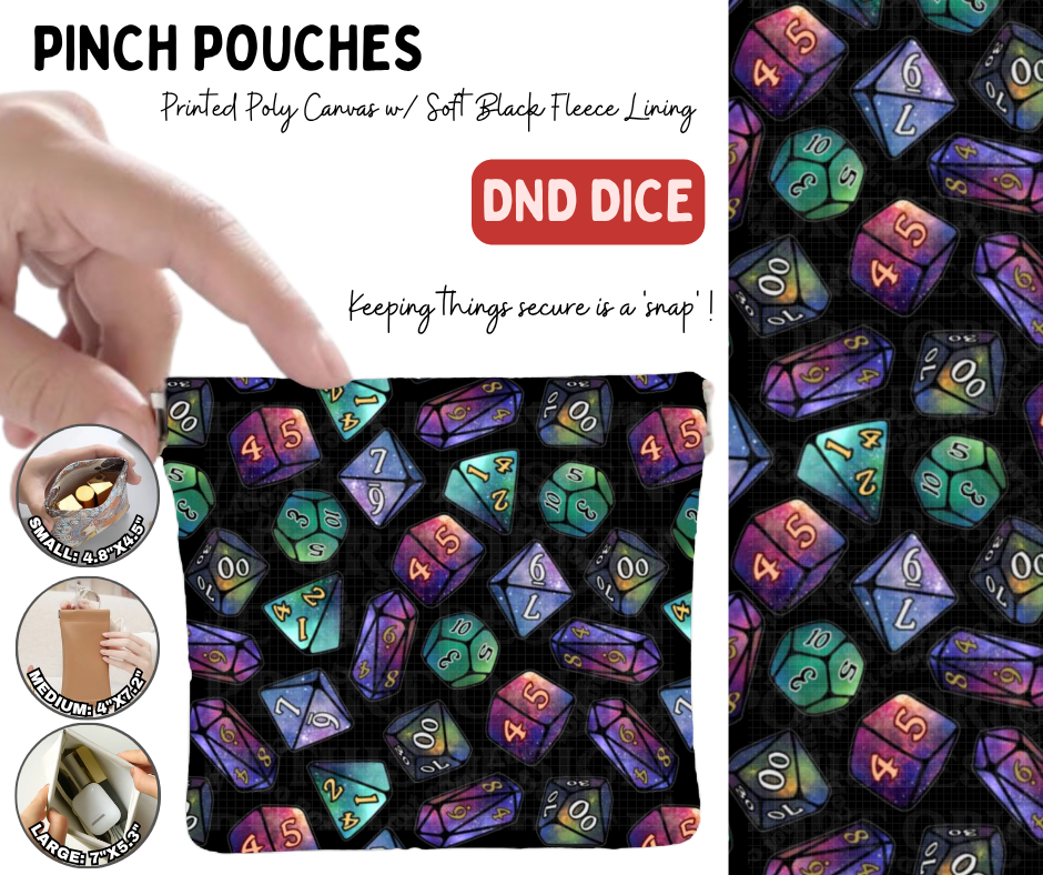 Preorder! Closes 10/5. ETA Jan. DND Dice Pinch Pouches in 3 Sizes