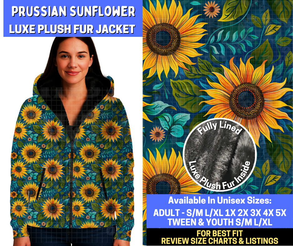 Preorder! Closes 10/29. ETA Jan. Prussian Sunflower Luxe Fur Jacket