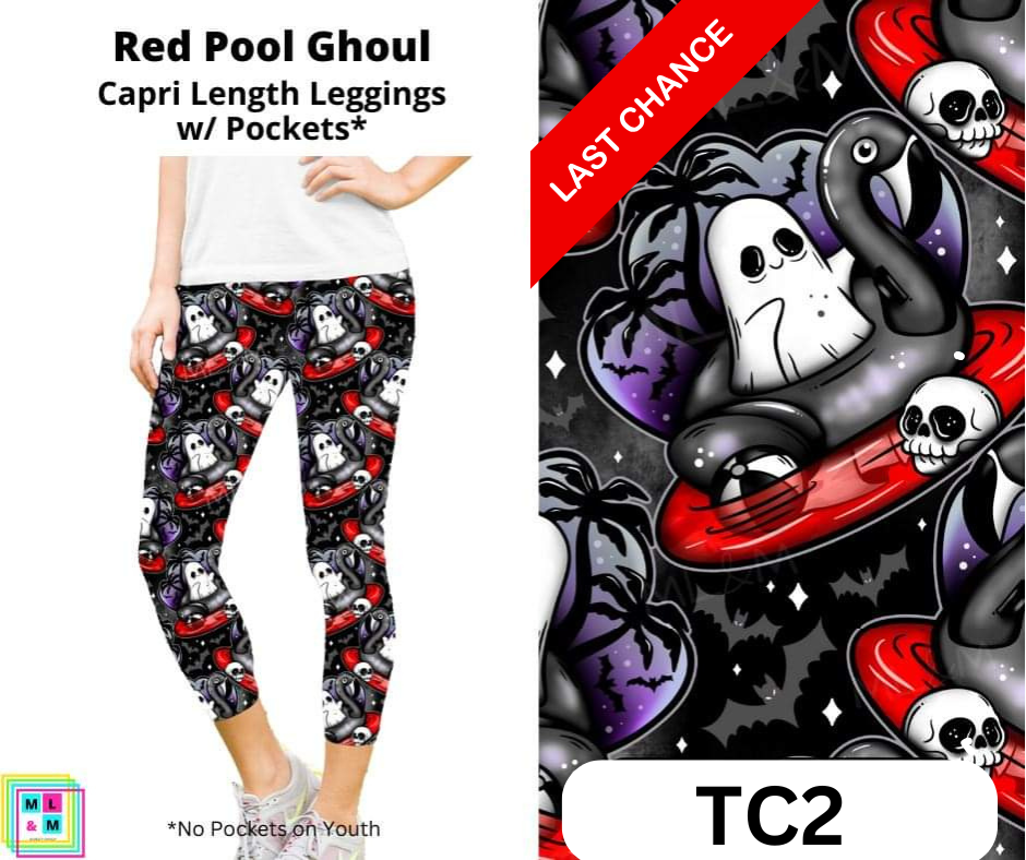 Red Pool Ghoul Capri Length Leggings w/ Pockets