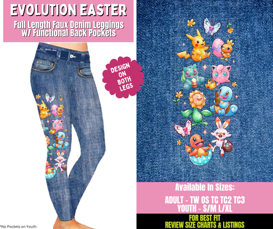 Preorder! Closes 1/21. ETA April. Evolution Easter Full Length Faux Denim w/ Side Leg Designs