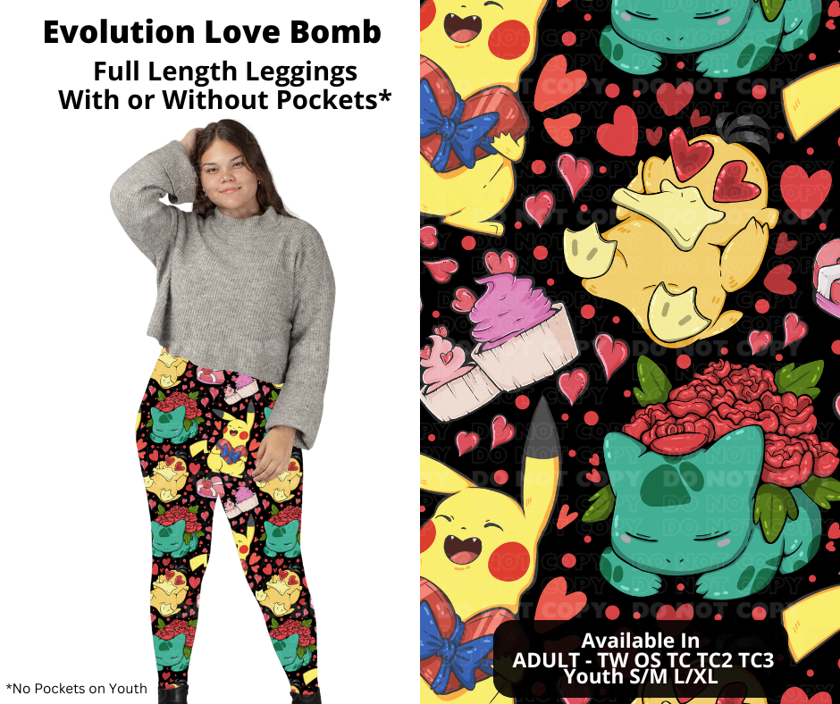 Preorder! Closes 11/28. ETA Feb. Evolution Love Bomb Full Length Leggings w/wo Pockets