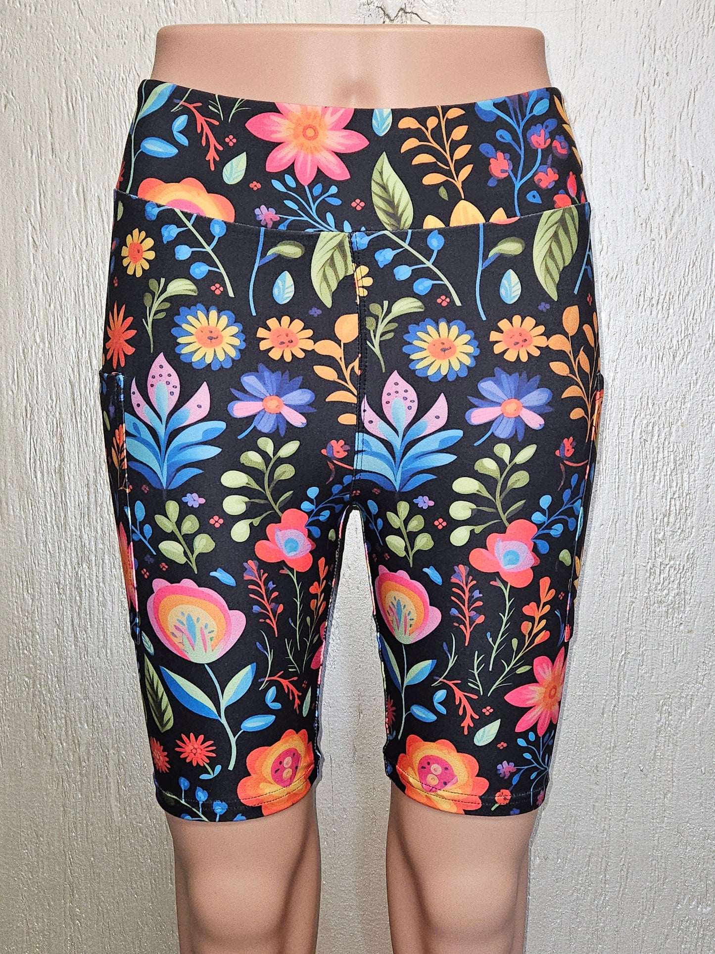 Mexican Floral On Black capris and bike shorts