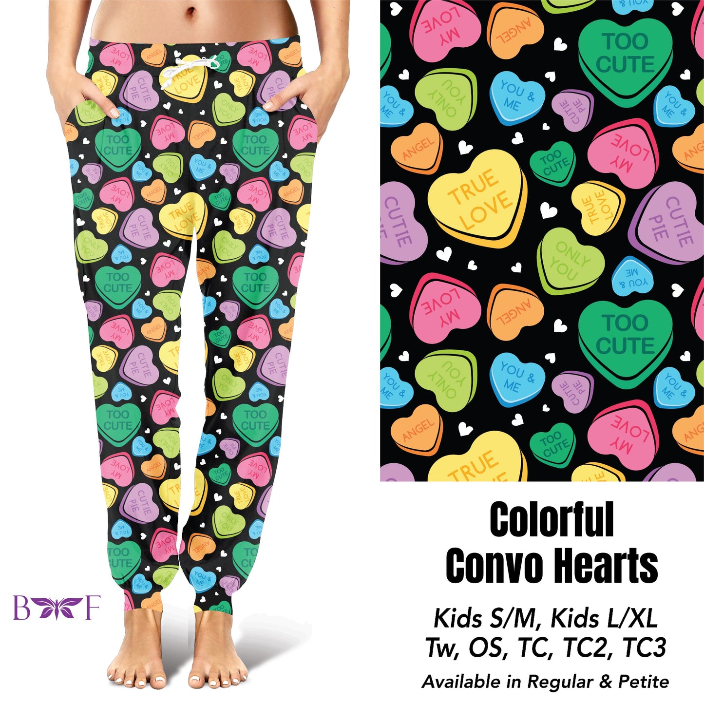 Colorful convo hearts leggings and capris with pockets