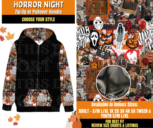 Preorder! Closes 7/16. ETA Oct. Horror Night Zip-Up or Pullover Hoodie