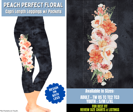 Preorder! Closes 12/15. ETA March. Peach Perfect Floral Capri Leggings w/ Side Leg Designs