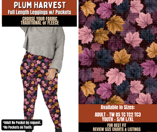 Preorder! Closes 7/20. ETA Oct. Plum Harvest Leggings Choose Fleece or Traditional