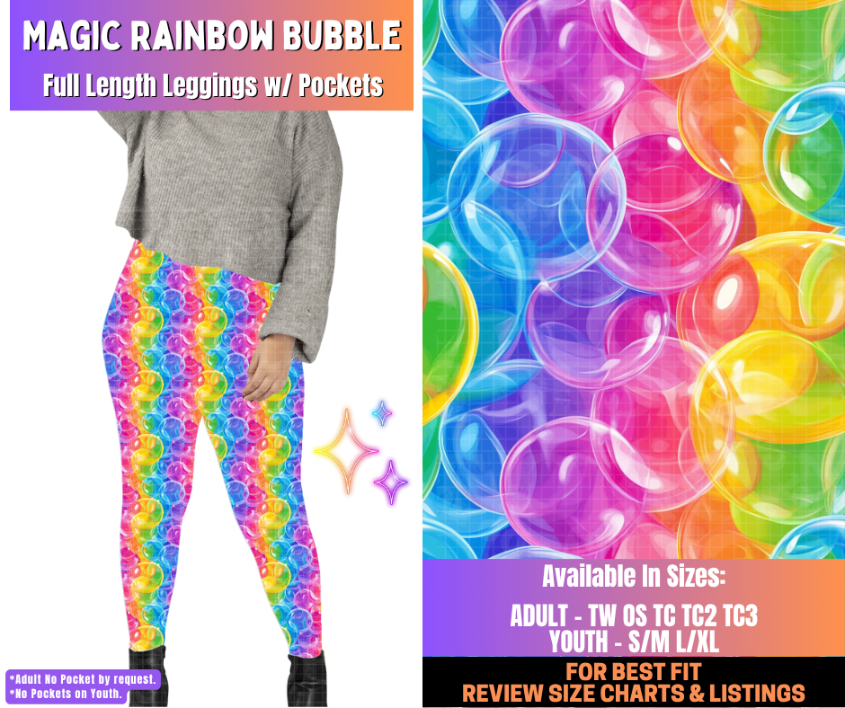 Preorder! Closes 12/10. ETA March. Magic Rainbow Bubble Full Length Leggings w/wo Pockets
